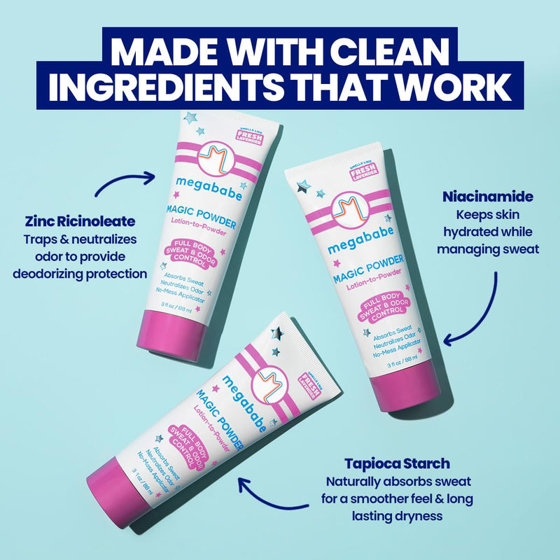 Megababe Magic Powder, Sweat & Odor Absorbing, Talc-Free, 3 fl oz