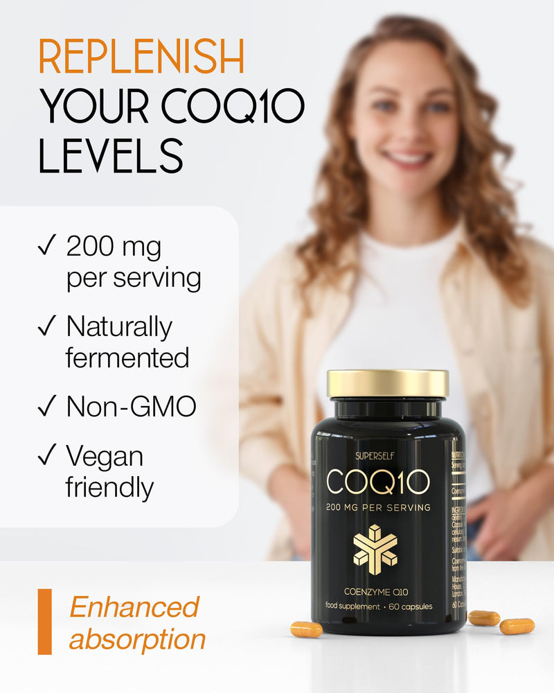 CoQ10 Supplement - Coenzyme Q10 High Strength 200mg - 60 Capsules - Vegan Naturally Fermented Ubiquinone - Co Enzyme CQ10 High Absorption - UK Made 1