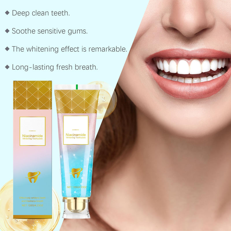 Niacinamide Whitening Toothpaste for Adults - Brightening Teeth, Natural Peach Mint Flavor, Freshens Breath, Fluoride-Free, VeganRemoves Stains, Maintains Gum Health(4.23oz)