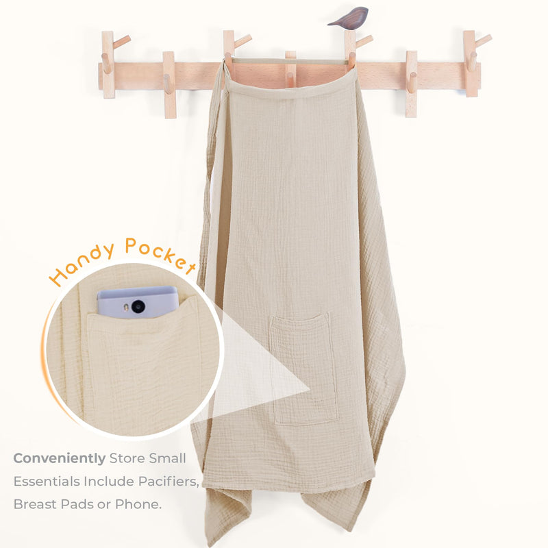 [Australia] - Cherub Muslin Nursing Cover for Breastfeeding, Breastfeeding Cover with Pocket Design & Carrying Bag, Soft Nursing Poncho, Baby Stroller Cover (Light Color) Light Color 