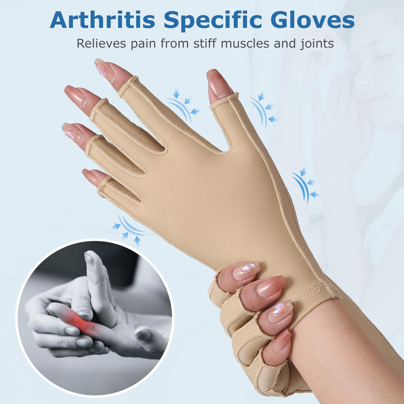 [Australia] - NURCOM Compression Arthritis Gloves Support for Women & Men, Relieve Pain & Swelling from Arthritis, Carpal Tunnel, Tendinitis, Tendonitis, Single Glove for Left & Right Hand, Open Finger Beige Small Beige(single Fits Both Hands) 