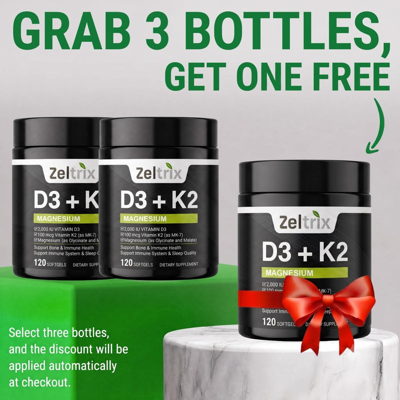 Vitamin D3 + K2 with Magnesium 2000iu (100mcg) MK-7 Glycinate & Malate Supplement 120 Softgels w/Coconut Oil 120 Count (Pack of 1)