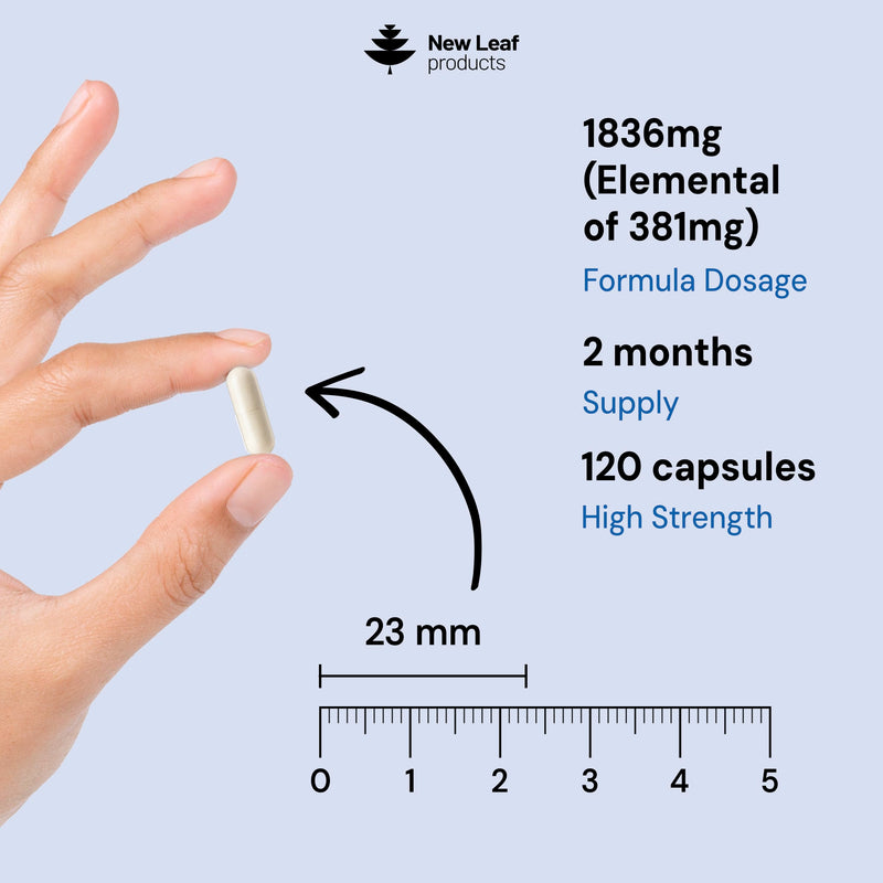 Magnesium Glycinate 4-in-1 Complex 1836mg – 381mg Elemental Per Serving – High-Strength Magnesium with Bisglycinate, Citrate, Malate, Oxide – 120 Vegan Capsules – UK Manufactured by New Leaf 120 count (Pack of 1)