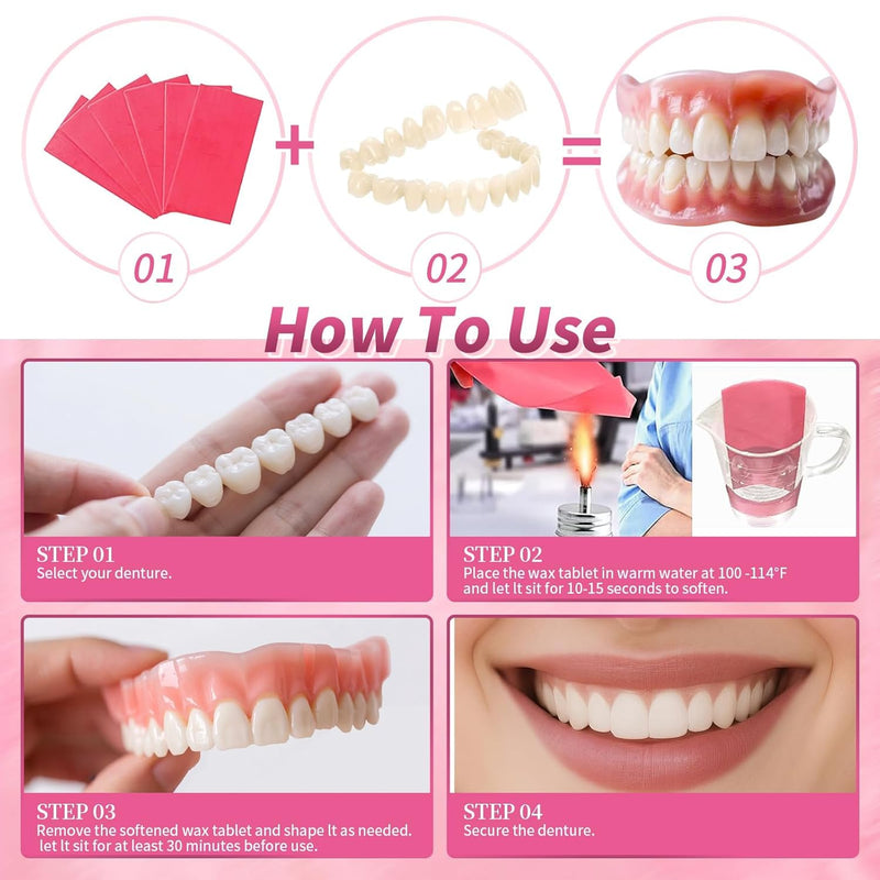 Denture Do it Yourself Full Set of Top and Bottom Fake Teeth, for Improve Smile, DIY Kit Easy and Convenient, Fake Teeth Repair Missing Teeth, Protect Your Teeth-JJ12