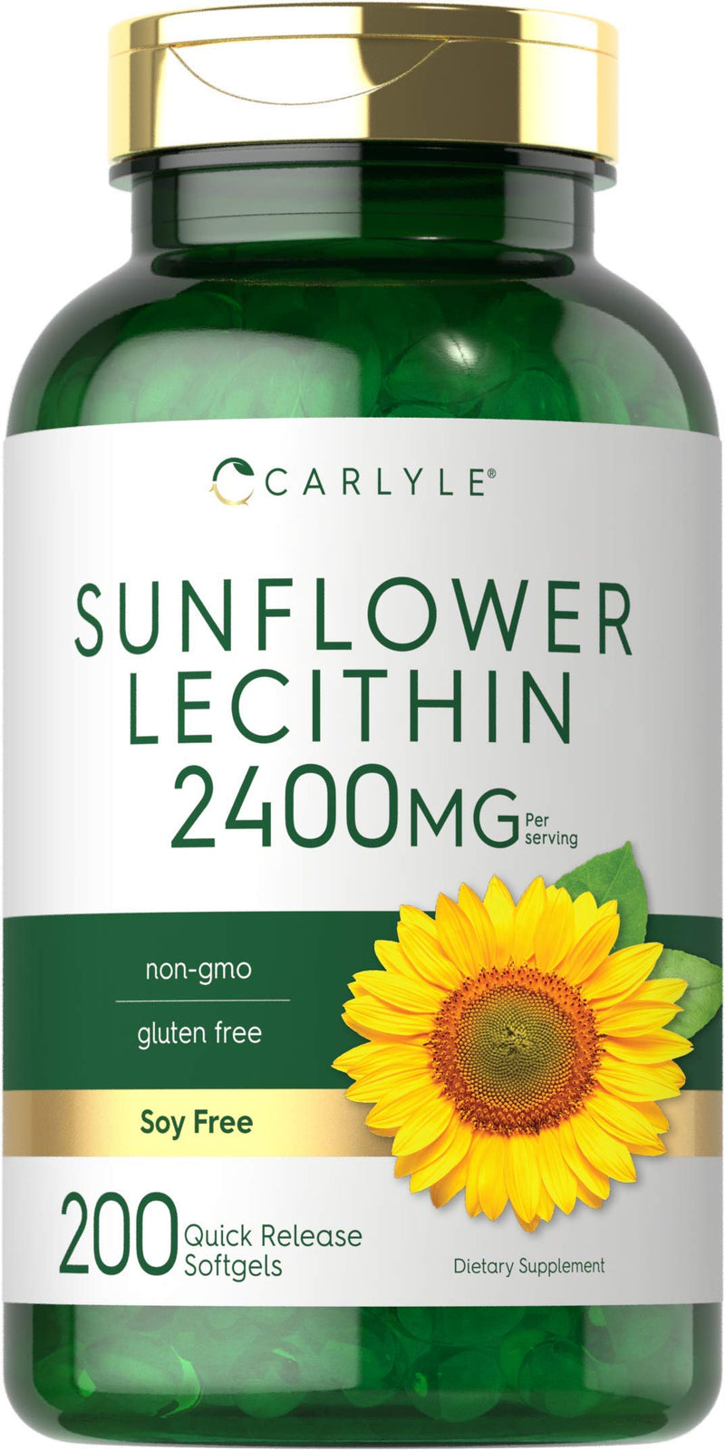 Carlyle Sunflower Lecithin Softgel Capsules | 2400mg | 200 Count | Rich in Phosphatidyl Choline | Non-GMO, Soy Free, Gluten Free Supplement