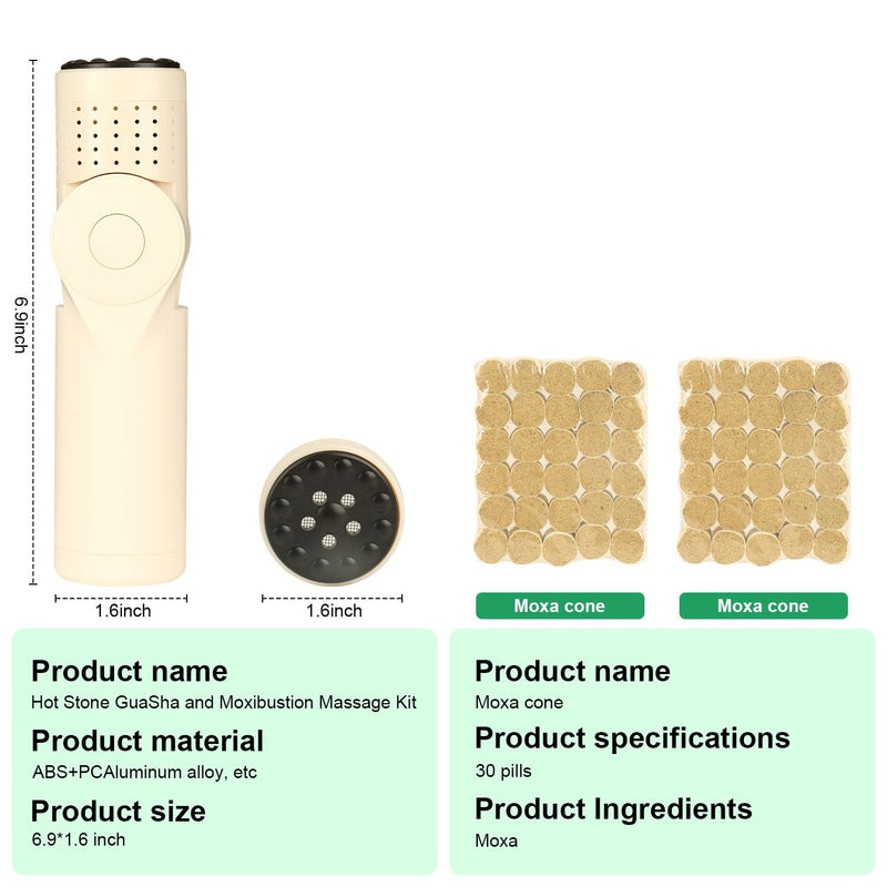 Gua Sha Moxibustion Massage Tool for Body, Portable Multi-Angle Adjustable Bian Stone Moxibustion Stick for Warming Massage Relaxation, Home/Travel/Outdoor Use (Come with 2 Set Moxa Sticks)