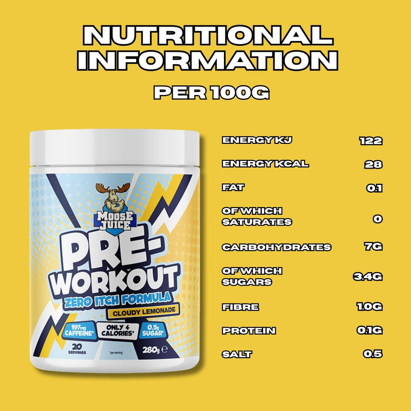 Muscle Moose Pre-Workout Zero Itch 280g - Cloudy Lemonade