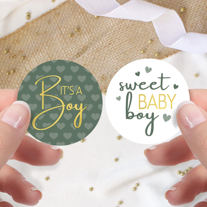 [Australia] - Green It’s a Boy Baby Shower Stickers, Greenery Sweet Baby Boy, 1.75 in. Round Favor Bag Labels - 40 Count 