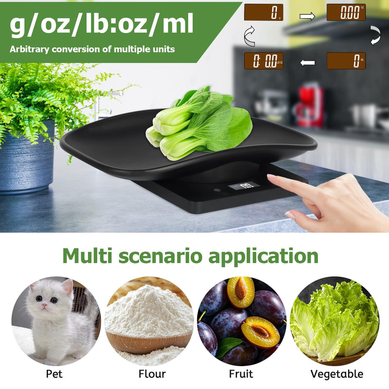 [Australia] - Digital Pet Scale for Small Animal, LED Display Puppy Whelping Scale with Tape Measure, Collar, Scissors for Newborn Pets, Cats, Dogs, Animals, Measures Up to 15kg, 11.4 * 7.1" (Black) Black 