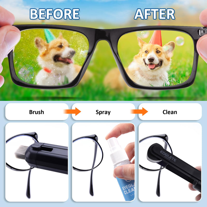 [Australia] - Glasses Cleaner Eyeglass Cleaning Kit- Eye Glass Cleaners Spray with Microfiber Lens Cleaner Cloth, Portable Glasses Cleaning Kit for Travel, 100% Safe Eyeglasses Cleaner Tool, No Streaks & Scratch Black 