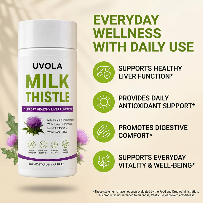 Milk Thistle Liver Support Supplement with 80% Silymarin, Inositol, Turmeric, Clove, Vitamin C and L-Methionine, Digestive and Antioxidant Support, 120 Capsules (2) 60 Count (Pack of 2)