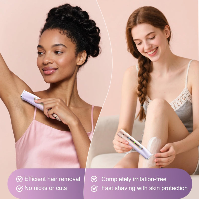 Bikini Trimmer for Women, 2 in 1 Women Electric Shaver Dual Head, Rechargeable Pubic Hair Trimmer with Waterproof, Painless Silk Glide Pro Shaver for Underarm Leg Arm Body Face Private Area