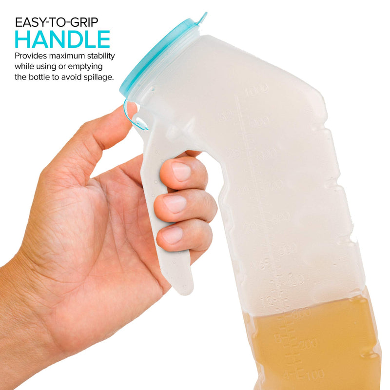 [Australia] - Male Urinal with Glow in The Dark Lid (2 Bottles) 32 Oz Urine Bottles for Men - Pee Bottles for Hospitals, Emergency and Travel Male 2.0 