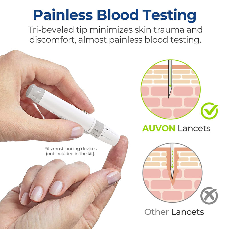 AUVON Blood Glucose Test Strips & Diabetic Lancets Kit, 100 Test Strips for Diabetes, 30 Gauge 100 Lancets for Blood Testing with Less Pain, Fit AUVON DS-W Glucose Meter