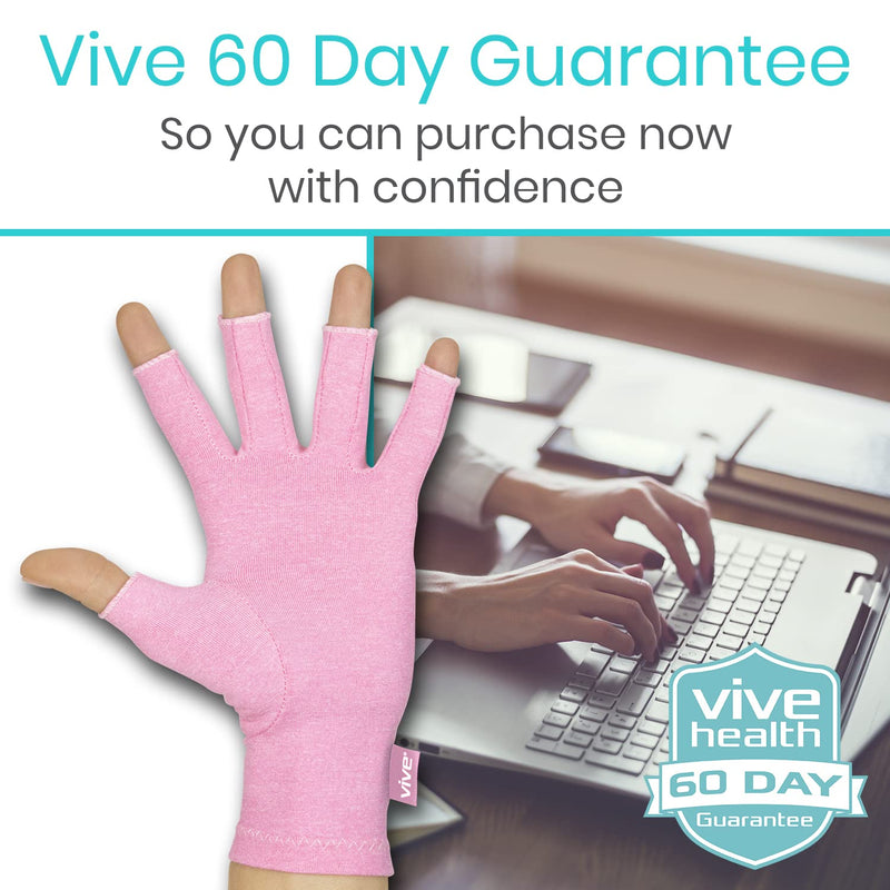 [Australia] - Vive Pink Arthritis Hand Compression Gloves - Comfortable Fit for Men and Women - Open Finger for Rheumatoid, Osteoarthritis and Computer Typing Pain - Carpal Tunnel Support - Moisture Wicking Fabric Medium 