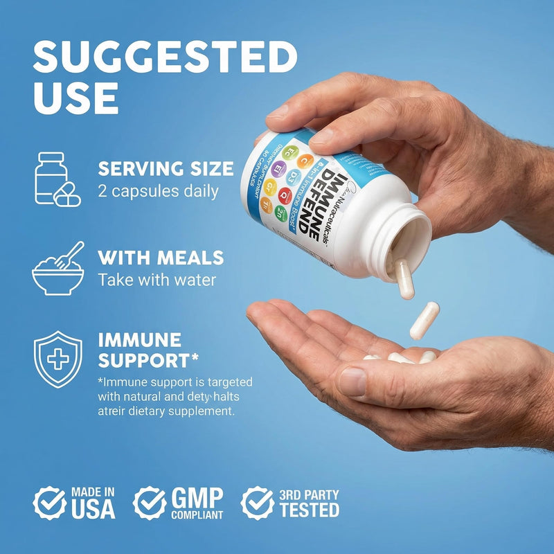 Clean Nutraceuticals Immune Defense Support Supplement 8 in 1 with Zinc 50mg Quercetin, VIT C 1000mg, Vitamin D3 5000 IU, Elderberry, Ginger - Immunity System Booster for Adults, Vegan - 60 Count