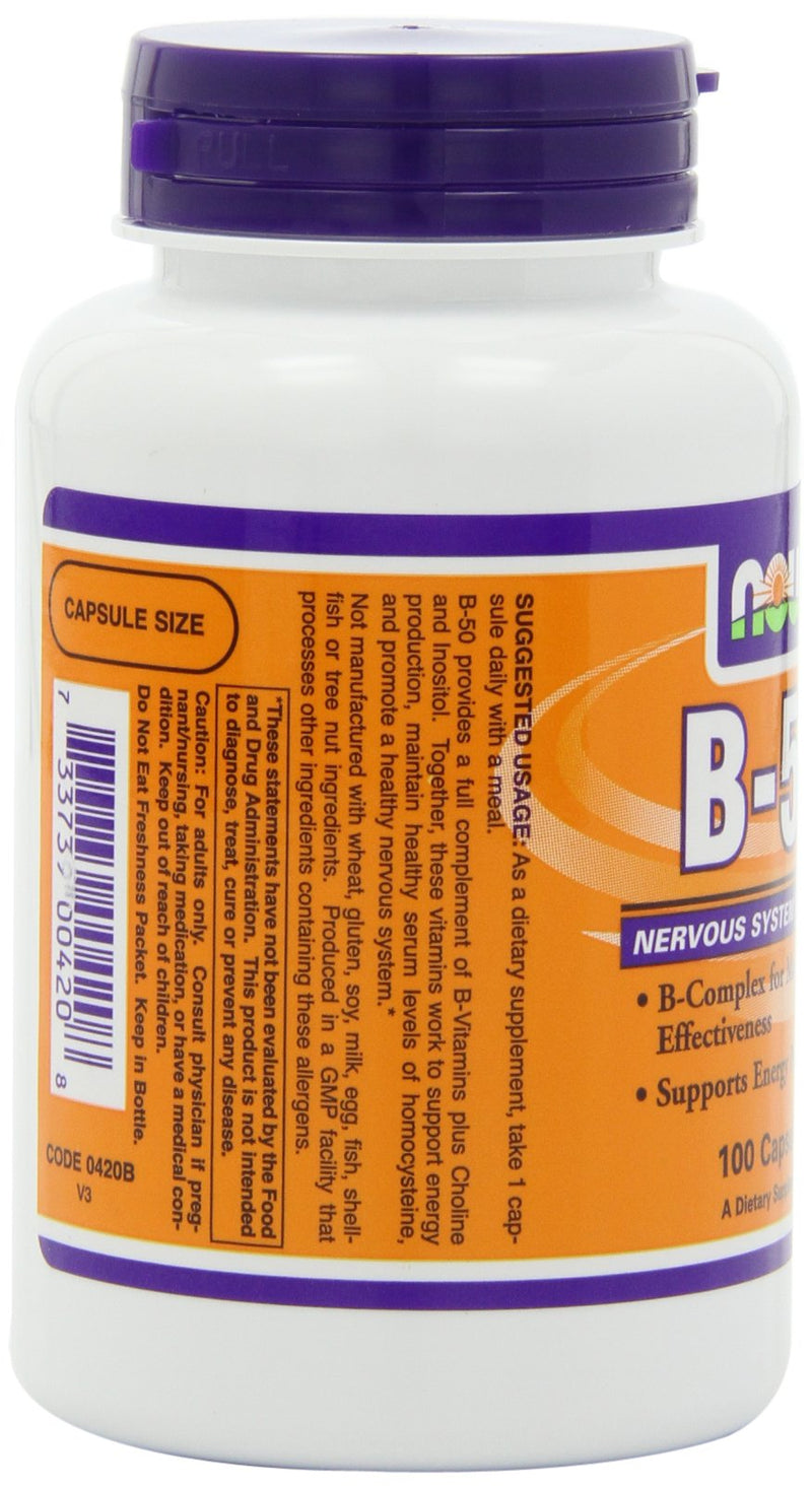 NOW B-50 Capsules, 100 Capsules (Pack of 2)