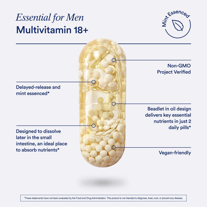 [Australia] - Ritual Multivitamin for Men 18+ with Zinc, Vitamin A and D3 for Immune Function Support*, Omega-3 DHA, B12, K2, Gluten Free, Non-GMO, Vegan, Mint Essenced, 30 Day Supply 60 Count (Pack of 1) 