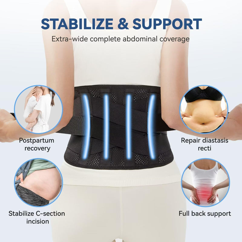 Postpartum Belly Band - Abdominal Binder Post Surgery Tummy Tuck Belt for Women Men, Back Brace for Lower Back Pain Women Lower Back Support (M-XXL, Black) Large