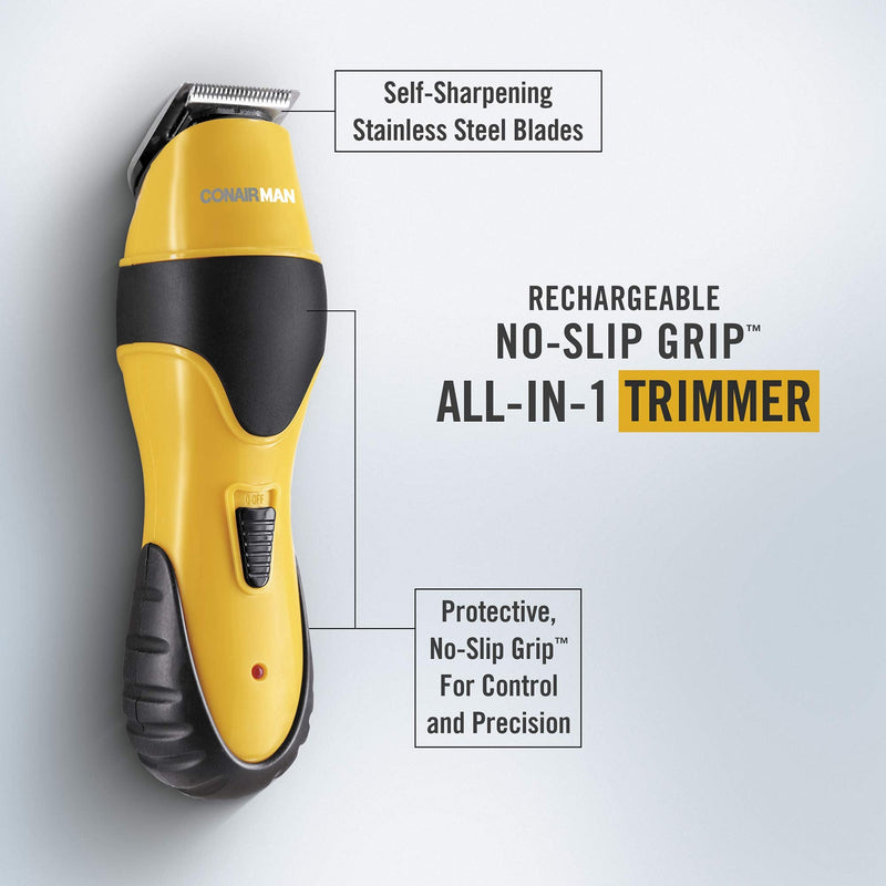 [Australia] - ConairMAN All-in-One Beard Trimmer for Men for Face, Nose and Ear Hair Trimmer,6 piece Men's Grooming Kit, Cordless/Rechargeable Yellow/Black 11 Piece Set 
