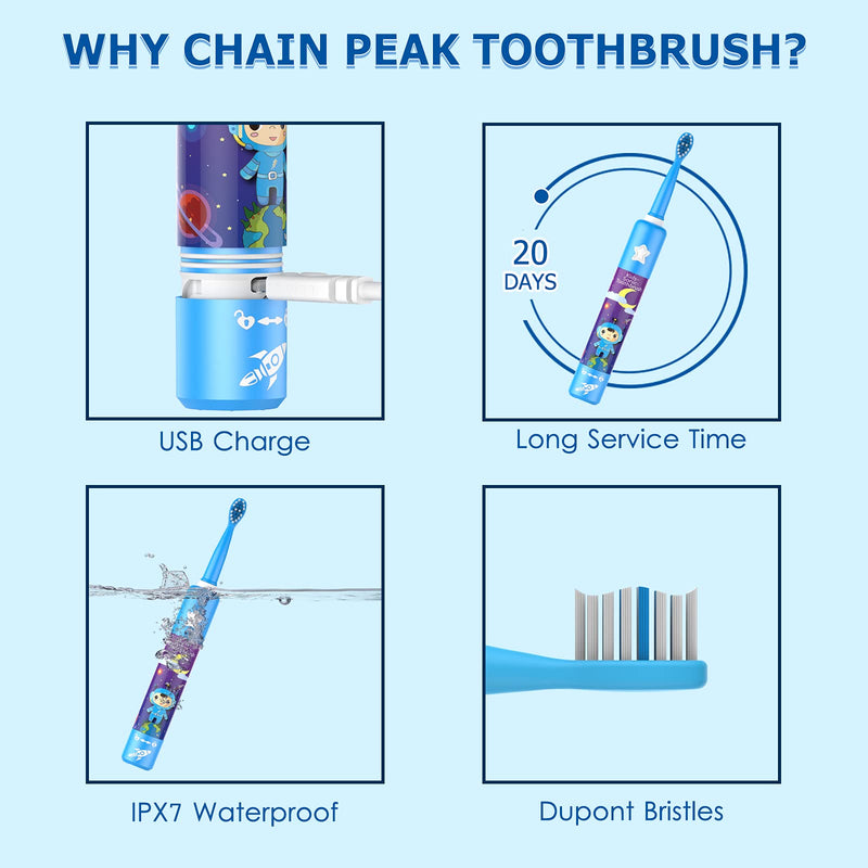 [Australia] - Musical Kids Sonic Electric Toothbrush, Rechargeable Smart Cartoon Toothbrush for Children Toddlers for Age 3-12 with 2- MinTimer, 3 Modes, 4 Bristles,34000 Pulses 