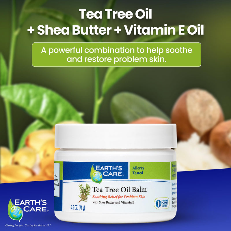 Earth's Care Tea Tree Oil Balm - Moisturizer for Dry, Problem Skin, 2.5 oz | Formulated with shea butter and vitamin E. Allergy tested and free from parabens, artificial fragrances and colors. 2.5 Fl Oz (Pack of 1)