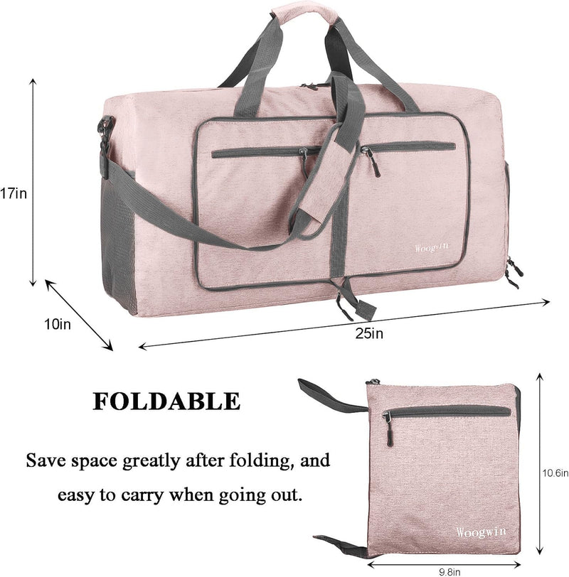 Woogwin Travel Duffel Bag Large Foldable Waterproof Overnight Bag for Beach Swim Bags Pool Sports Gym 60L SnowPink