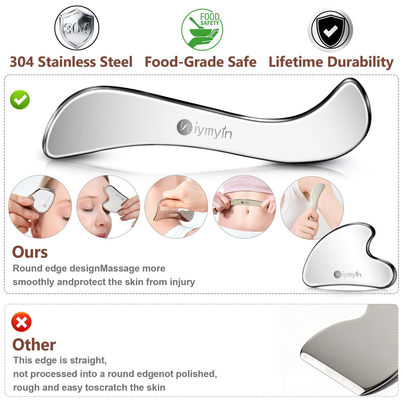 304 Stainless Steel Fascia Gua Sha for IASTM & Sore Muscle Massage | 5-in-1 set, muscle scraper, myofascial release, soft tissue mobilization, physical therapy, deep tissue, pain relief, gift