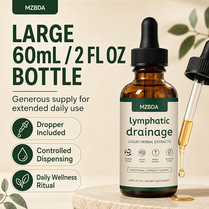 Lymphatic Drainage Drops – Herbal Lymph Support with Cleavers, Red Clover, Stillingia Root & Prickly Ash Bark – Natural Fluid Balance & Detox Drops – Glycerin Base, 60ml