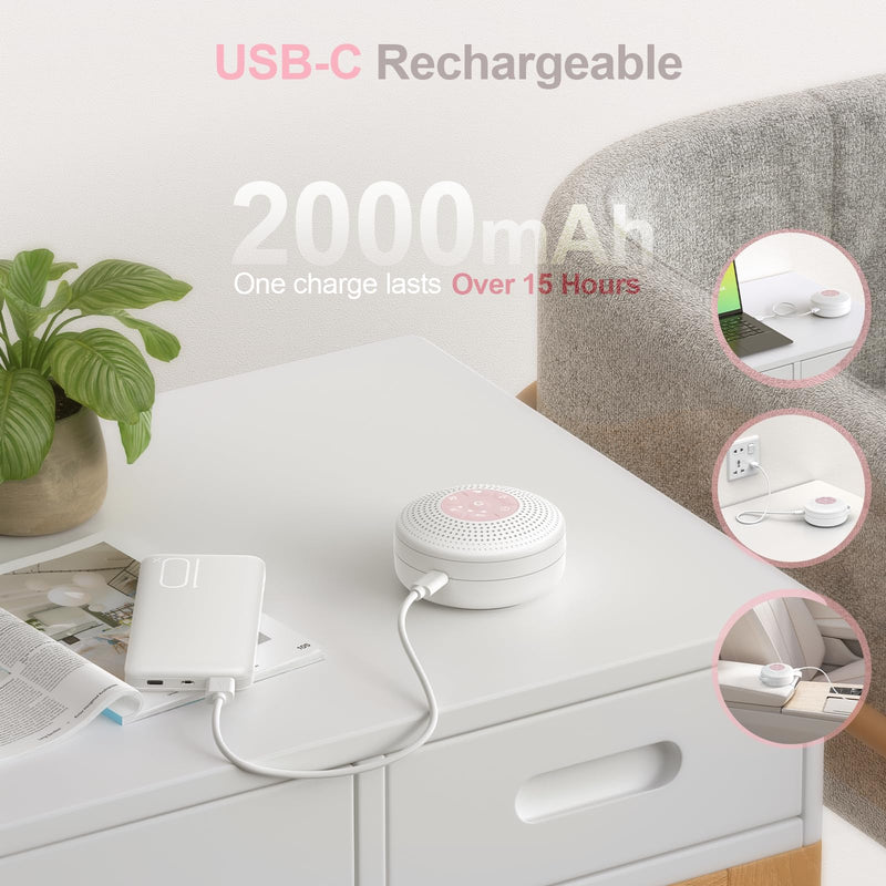 [Australia] - White Noise Machine Baby, sleep aid for babies with 2000 mAh battery, portable sound machine for adults, 21 soothing sounds, white noise sound machine with child safety lock for stroller swings (pink). 
