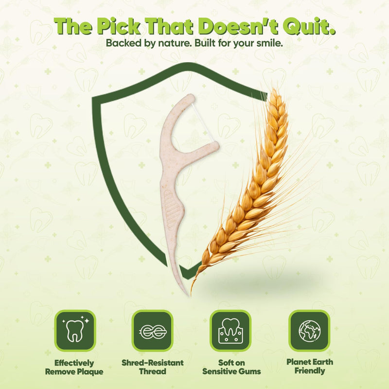 [Australia] - Biodegradable Floss Picks - Natural Straw Wheat Handle | Thin & Durable Thread for Tight Gaps! | Dental Flossers for Adults | Gentle on Gums & Teeth | Eco Friendly, Vegan, Natural (200 Pack, Mint) 200 Count (Pack of 1) 