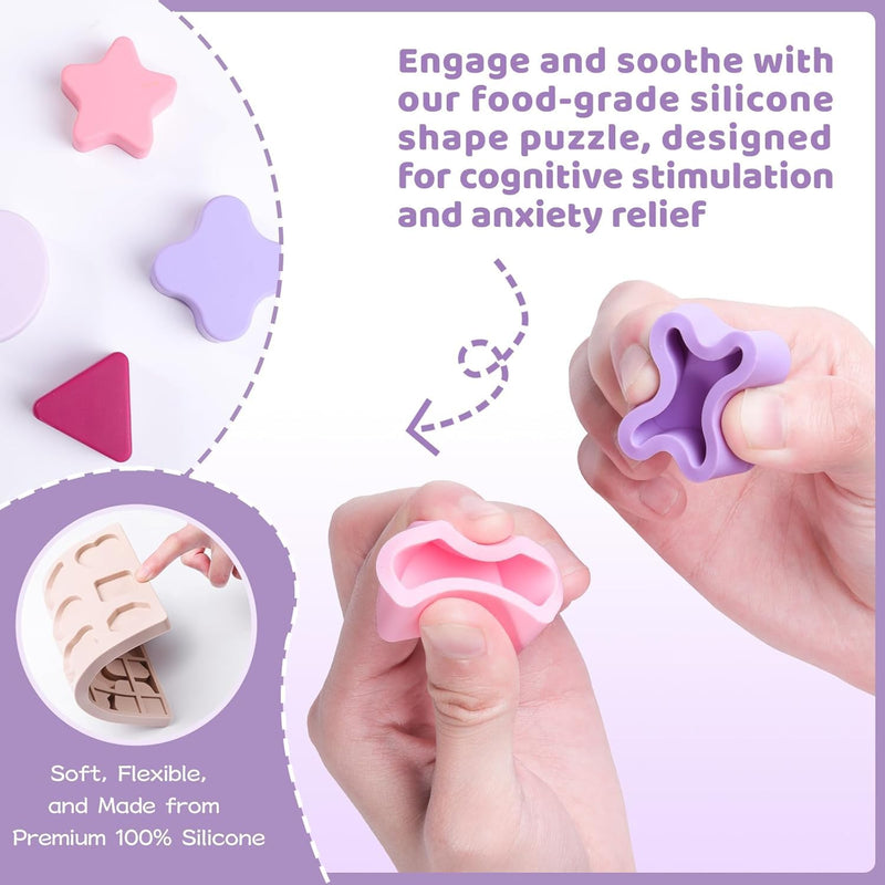 Silicone Shape Puzzles for Dementia and Alzheimer’s, Cognitive Matching Games for Seniors, Sensory for Memory Care and Anxiety Relief, Tactile Stimulation