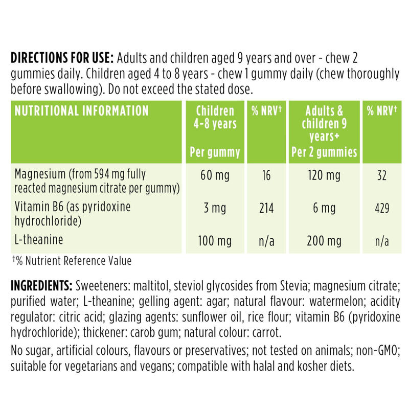 Igennus High Absorption Calm Magnesium & B6 Gummies with L-Theanine, 90 Sugar-Free Watermelon Gummies for Kids & Adults No Artificial Colours, Natural Flavouring, Vegan, 45-90 Servings