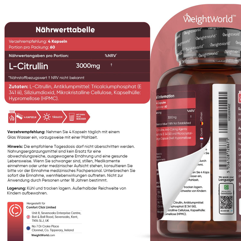 [Australia] - L-Citrulline 3000mg - Ideal for athletes, fitness, pre & post workout - 240 vegan capsules - alternative to creatine, L-arginine & L-taurine capsules & powder - amino acid from WeightWorld 