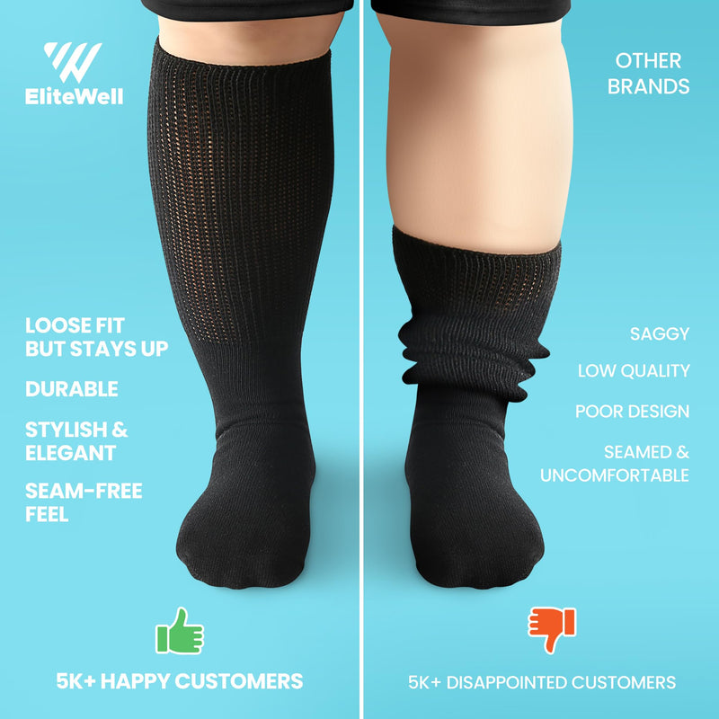 [Australia] - Bariatric Socks Extra Wide, Diabetic Socks for Women, Lymphedema Socks, Extra Wide Socks for Swollen Feet, Non-Binding Socks X-Large Black (1 Pair) 