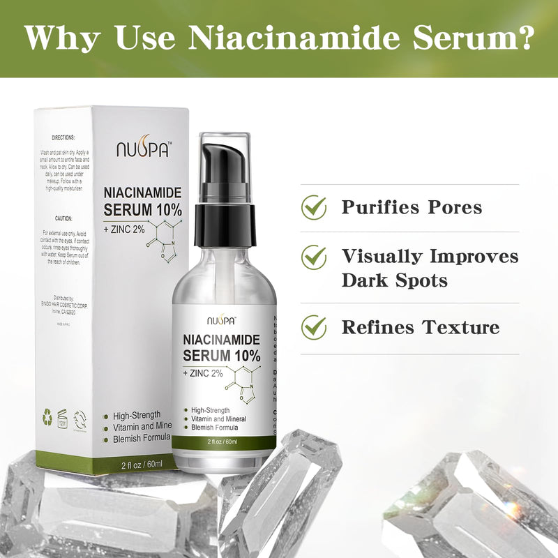 Niacinamide Serum 10% Plus Zinc 2% for Face Skin Care Vitamin B3 Facial Serum with Hyaluronic Acid for Acne Pore Reducer Treatment