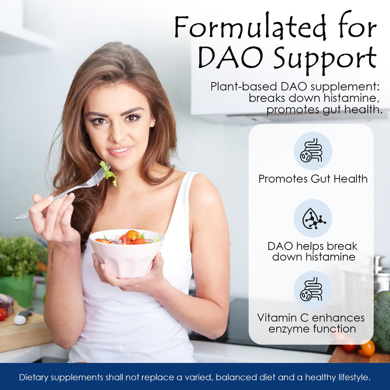 DAO Supplements Histamine Blocker – DAO Enzyme (Diamine Oxidase) & Vitamin C for Gut Health & Food Support – 60 Servings