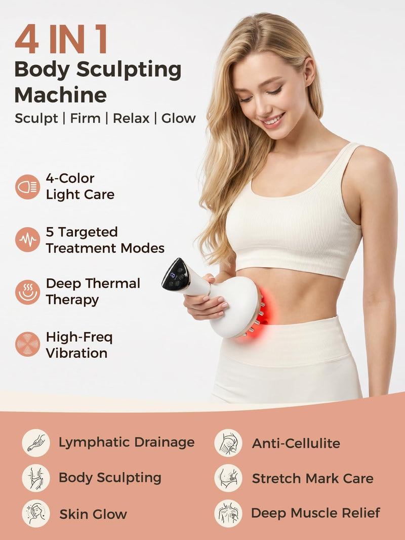 Lymphatic Drainage Massager, Cellulite Massage Tool & Body Sculpting Machine with 4-Color Light, Pulse, Heat & Vibration for Body, Arms & Legs