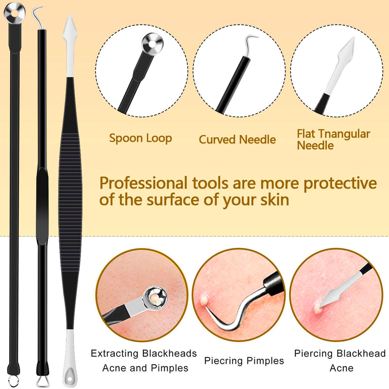 [Australia] - 40pcs Pimple Popper Tool Kit Stainless Steel Blackhead Remover Tool Comedones Extractor for Forehead Facial Nose Lightweight Acne Needle Tool with Metal Case for Travel Home Use Black 40pcs 