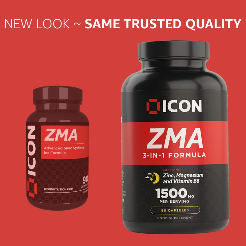 ICON Nutrition ZMA Supplement - 1500mg Per Serving, Sleep Vitamin Supplement, 3-in-1 Formula, Better Sleep Performance, Muscle Strength, Zinc, Magnesium and Vitamin B6-90 Tablets (1 Month Supply)