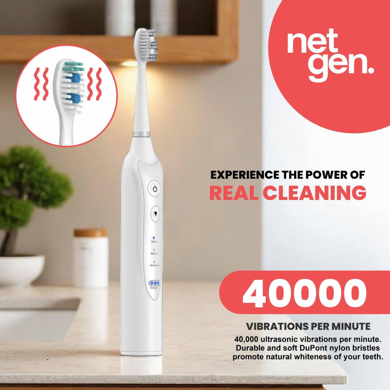 [Australia] - Sonic Electric Toothbrush for Adults with 5 Toothbrush Replacement Heads, 3 Brushing Modes & 2 Minutes Built-in Timer, Travel Toothbrushes with Inductive Charging, Rechargeable toothbrush | White 
