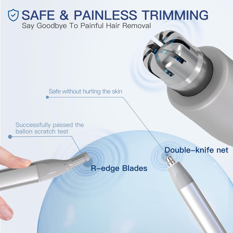 [Australia] - Nose Hair Trimmer for Men & Women, 2in1 Rechargeable Ear and Nose Hair Trimmer, Waterproof Electric Eyebrow Trimmer & Facial Hair Remover Grooming Kit Silver 