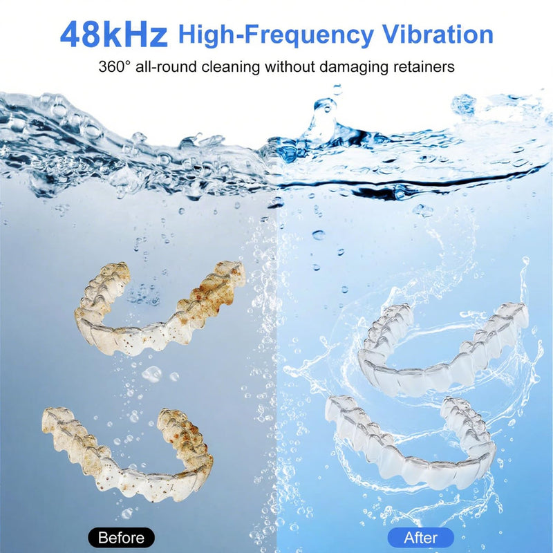 [Australia] - Ultrasonic Retainer Cleaner Machine 48kHz Denture Cleaner 200ml Dental Appliance Cleaner for Aligner, Night Guard, Brace, Jewelry White 