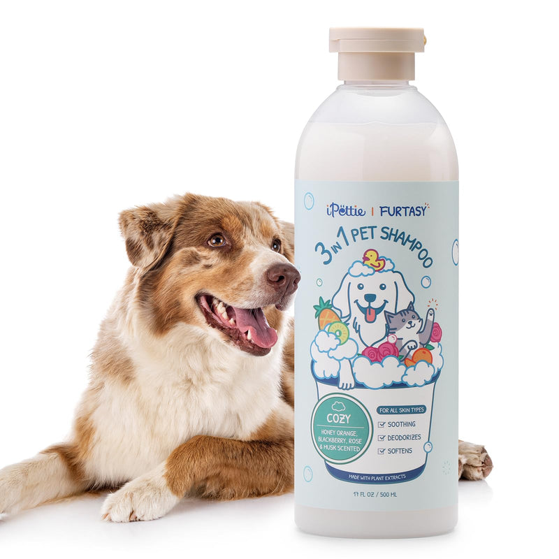 iPettie Furtasy Pet Shampoo, Cozy Scent 3-in-1 Shampoo with Aloe & Herbal Extracts, Soothing, Deodorizing, Softening, Alcohol-Free, No Synthetic Dyes, 500ml - PawsPlanet Australia