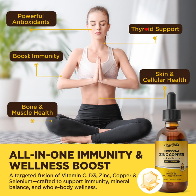 Liposomal Zinc Copper Liquid Drops, 50mg Zinc Picolinate with Copper, Vegan | Plus Selenium, Vitamin C&D3 for Immune & Thyroid Support, Fast-Absorbing Mineral Supplements for Men Women, 2 Fl Oz 2 Fl Oz (Pack of 1)