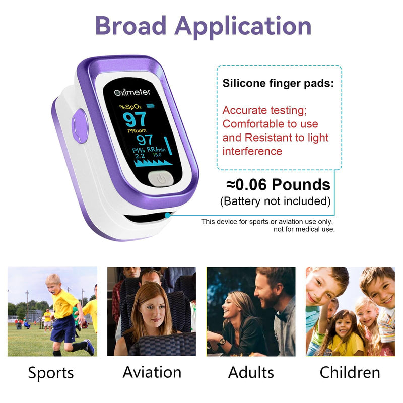 [Australia] - Fingertip Pulse Oximeter, 4 Data Pulse Oximeter with Respiratory, Respiration Rate Monitor, Oximeter for Sports Aviation Use Only (purple) 