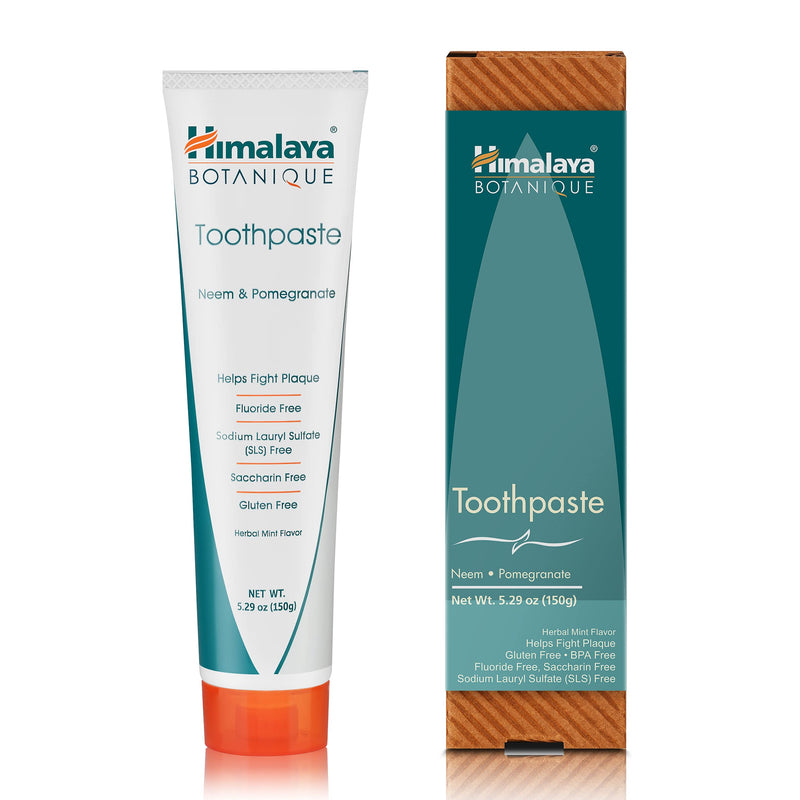 [Australia] - Himalaya Botanique Original Neem & Pomegranate Botanical Toothpaste, Fights Plaque, Brightens Teeth, Fluoride Free, No Artificial Flavors, SLS Free, Cruelty Free, Foaming, Mint Flavor, 5.29 Oz, 4 Pack 5.29 Ounce (Pack of 4) 