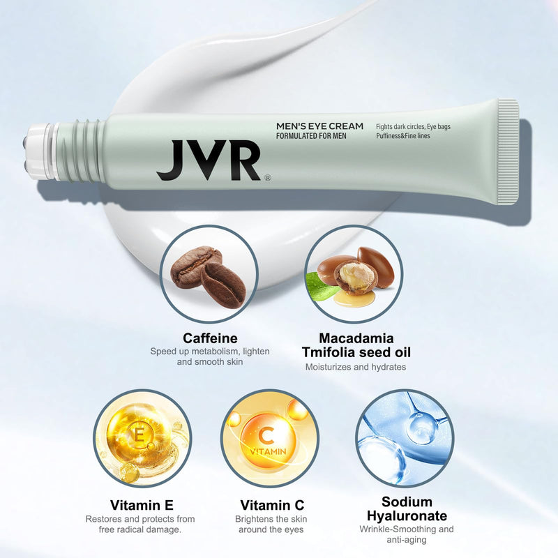 JVR Caffeine Eye Cream and Under Eyes Roller for Dark Circles 20 ml | Smooth away Puffiness, Fine lines, Under-Eyes Bags | Eye serum, Vitamin C, Hyaluronic acid