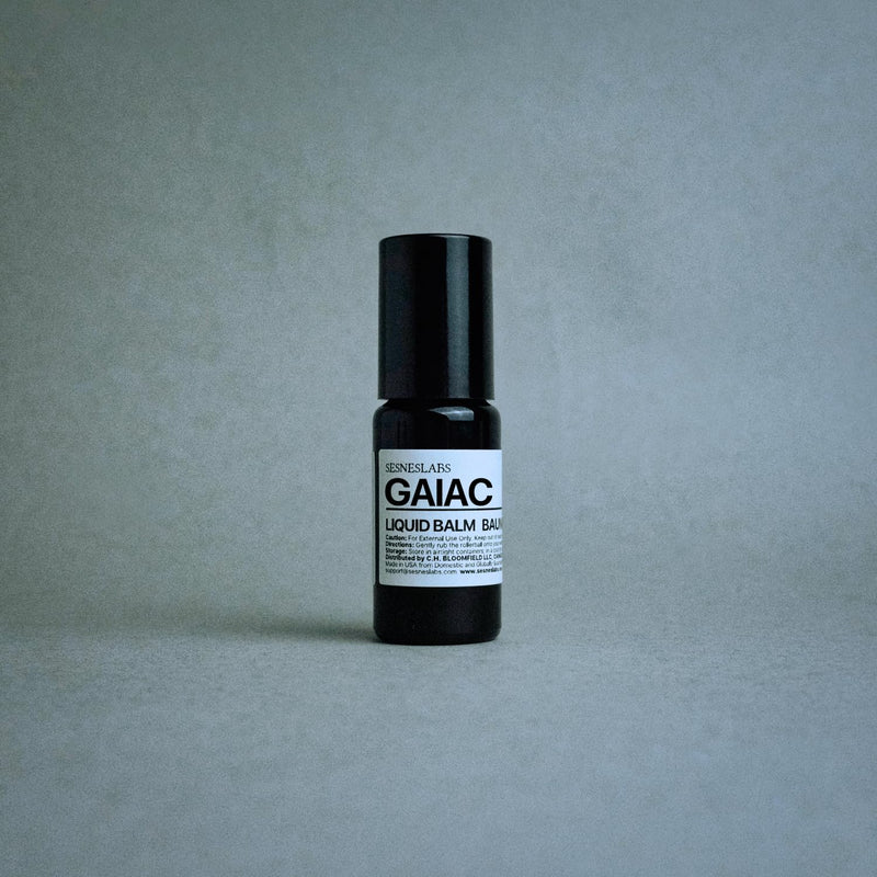 Gaiac Roll-On Perfume Oil, Guaiac Wood, Alcohol-Free, 10 mL | A close-wearing perfume oil of dry guaiac wood, cedar, white musk, amber and olibanum in an alcohol-free 10 mL roll-on.