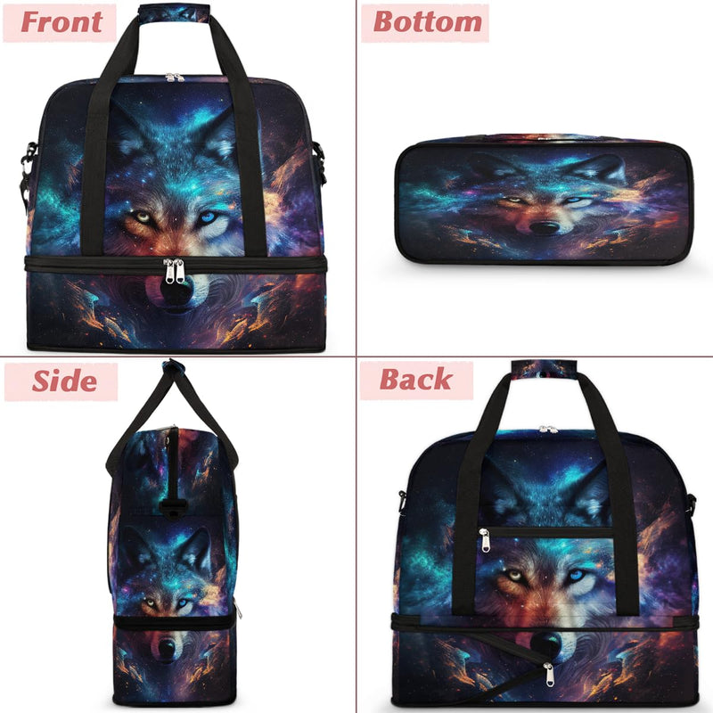 Wolf Large Travel Duffel Bag for Women Men Gym Bag With Shoe Compartment | Animal Galaxy Weekender Overnight Bags Foldie Travel Tote Bag Carry On Personal Item Bag for Travel Hospital Gym Sport B color 13